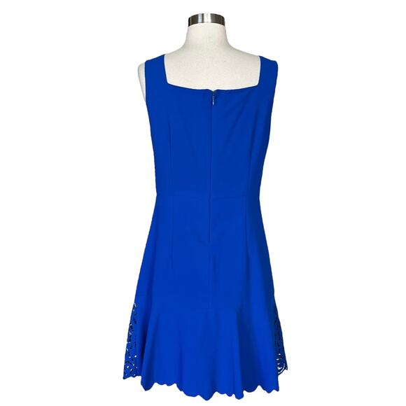 Blue Cocktail Dress Cobalt Sleeveless Laser Cutouts A-Line Round Neck Medium EUC - Picture 2 of 12